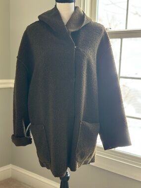 Max Studio Hooded jacket Size Medium cardigan coat dark brown/ olive #cozy